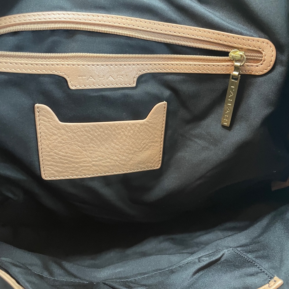 Tahari Tan Leather Shoulder Bag Purse - Picture 3 of 3